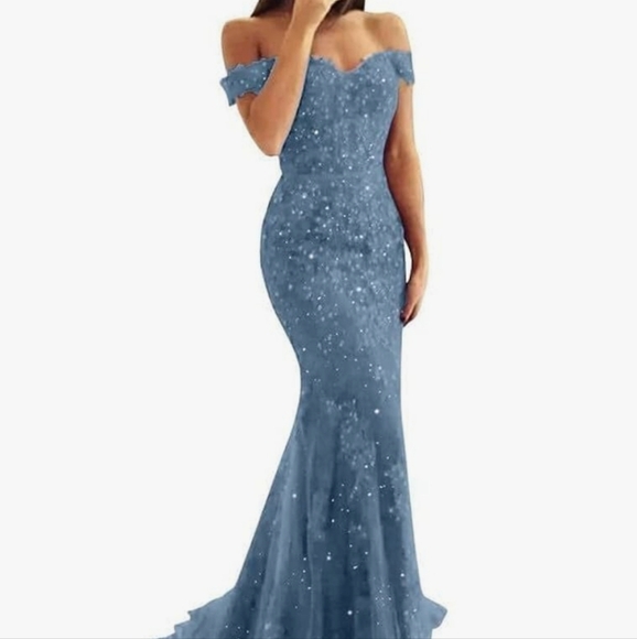 Stunning Off-Shoulder Blue Prom Dress - Picture 1 of 13